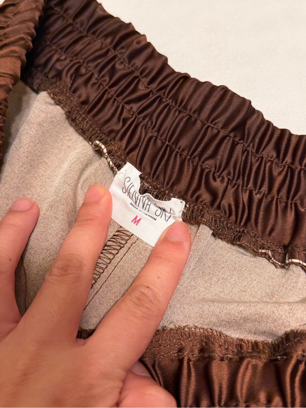 Silky Brown Elastic-Waist Women's Skirt - Size M